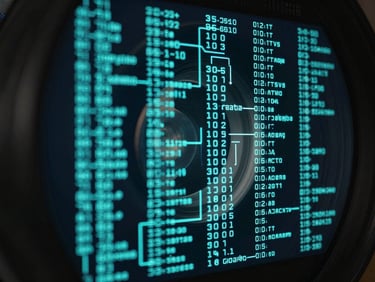 Abstract cryptographic data structure with glowing cyan vectors on deep obsidian, high contrast, 35mm lens