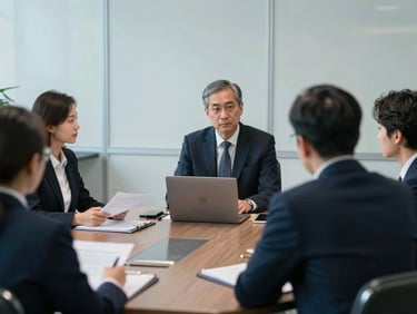 Over-the-shoulder view of a corporate board meeting, lawyers advising executives, sharp focus on documents, cool daylight, professional editorial, 35mm.