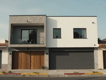 Medium shot of a modern house facade in Tonalá, natural daylight, clear sky, realistic street view with no generic elements.