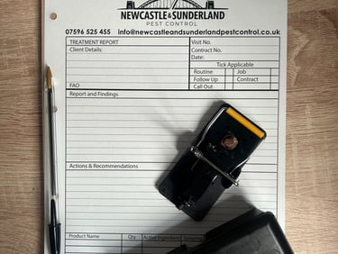 Compliance report paperwork for Newcastle and Sunderland Pest Control
