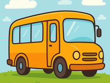 a yellow school bus with a blue sky and clouds