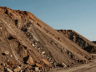 Bulk earth filling material, massive industrial stockpile under clear sky
