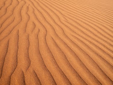 Fine textured orange dune sand, soft desert sunset lighting, clean ripples