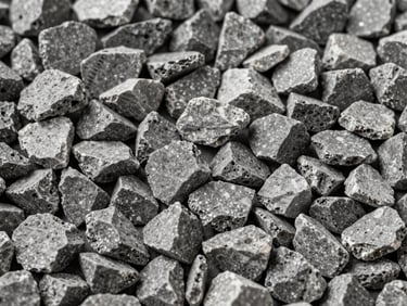 Crushed grey aggregate stones of uniform size, sharp industrial texture
