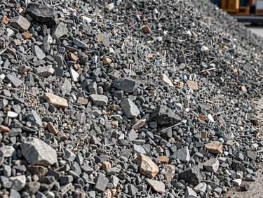 Compacted road base mixture of gravel and crushed rock, heavy civil engineering spec
