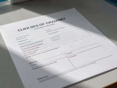Close-up flat-lay of a printed certificate of analysis document on a grey surface, laboratory reference numbers visible, overhead natural daylight, technical document context