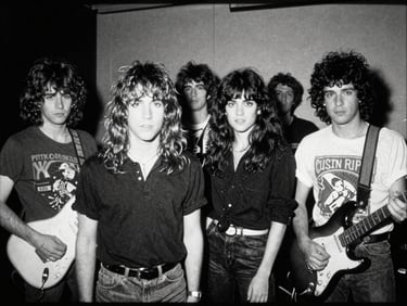 Gritty archival performance still of a 1980s post-punk band, harsh flash photography, CRT scanlines, high contrast black and white, 35mm film grain, 4:3 aspect