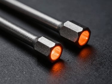 Heavy-duty steel tools catching sharp orange rim light on a dark industrial background.