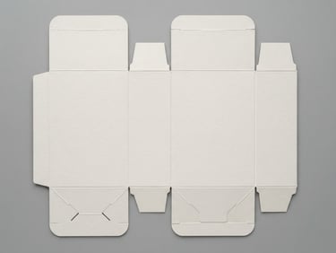 Macro studio photography of a pristine unfolded cosmetic box template, sharp technical lines, neutral gray background, soft diffused lighting, 85mm