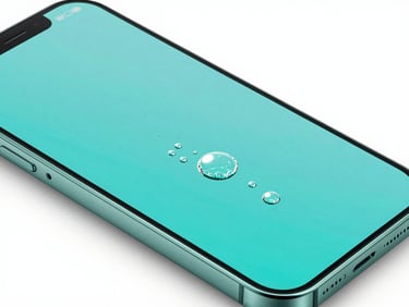 A smartphone screen protector being applied, micro bubbles disappearing under cool studio lighting, macro shot