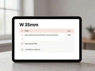 Digital screen showing a workout plan, clean minimalist design, soft light, muted blush accents, shallow depth of field, 35mm