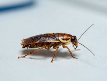 Macro close-up of a German cockroach on a clean sterile surface, clinical lighting