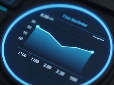 Close-up of a technical dashboard displaying ad-spend efficiency and clean conversion funnel metrics, neon blue rim lighting