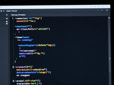 Macro shot of high-resolution code editor on a monitor, dark slate background, sharp neon blue rim lighting, high contrast, 35mm
