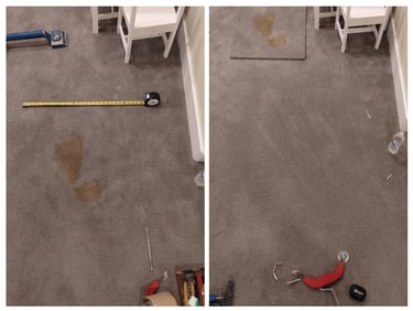 Damaged stained carpet being removed and replaced with prescision and special tools in Provo, UT.