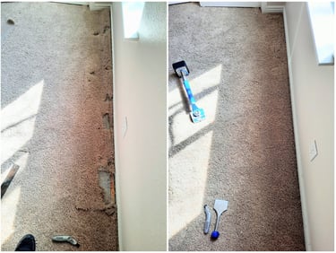 Bunnies dug this carpet out so it was repaired to look new again by Flooring R&R in Orem, UT.