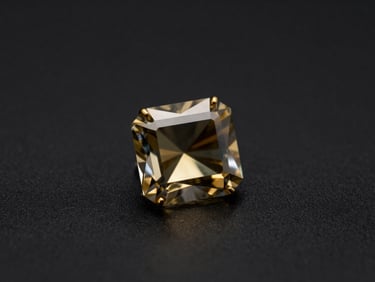 Close-up of a perfectly cut emerald-cut diamond resting on a matte black surface, sharp geometric reflections, low-key lighting