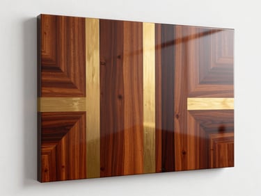 Modern acrylic print with high-gloss finish, reflecting soft light, showcasing vibrant colors and depth.