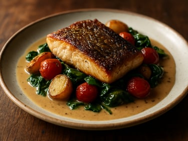 Tight macro shot of a plated dish on a rustic table, soft diffused window light, 35mm lens.