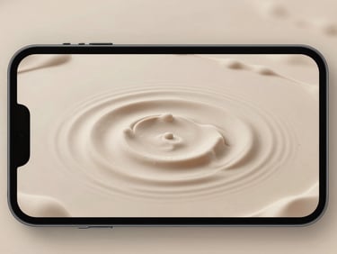 A mobile screen showing a minimalist water puzzle game, gentle ripples spreading across a soft pastel clay background, satisfying tactile fluid physics.