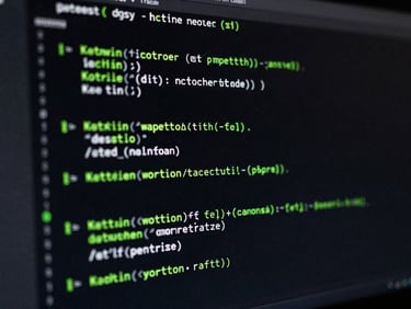 High-contrast macro photograph of lines of clean Kotlin code on a dark monitor, low-key studio lighting with sharp terminal green accents, 35mm lens.