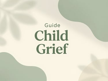Clean, minimalist cover of a guide on child grief, with a gentle abstract design featuring soft sage green and warm cream, soft diffused natural light, muted compassionate tones, shallow depth of field, 35mm