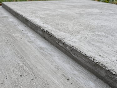 Freshly poured concrete driveway apron with a clean broom finish, north-facing diffused daylight showing the aggregate texture and crisp formed edges
