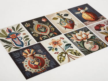 High-resolution flat-lay reproduction of a vibrant photocomposite artwork from Clare Newton's collection, showcasing intricate details and rich textures, gallery lighting, 35mm