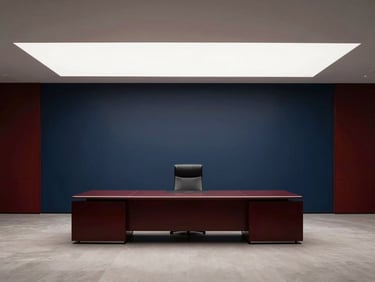 Minimalist executive boardroom with high-contrast architectural lighting, clean corporate aesthetic.