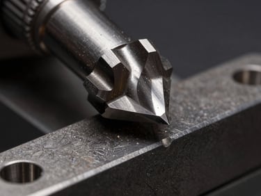 Macro close-up of a PCD cutting tool insert being ground on a diamond wheel, sharp carbide edge visible against a dark steel fixture, studio lighting isolating the cutting geometry