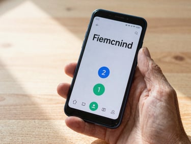 Macro close-up of an elderly hand holding a high-contrast Android smartphone, displaying a high-fidelity UI wireframe with oversized tap targets and ultra-legible typography. Bright, natural morning daylight casts soft shadows across a clean wooden table surface.