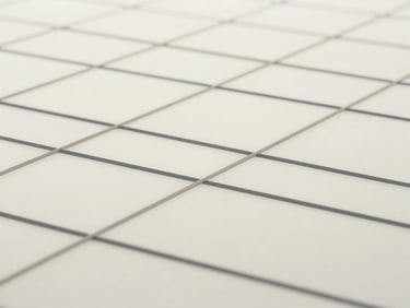 Abstract geometric pattern of interconnected lines representing a distributed ledger network, clean architectural composition, soft overcast daylight, muted slate and cream tones