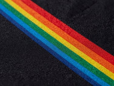 Macro shot of vibrant multi-color DTF print on heavy black cotton fabric, showing fine ink texture and sharp edges, high contrast studio lighting
