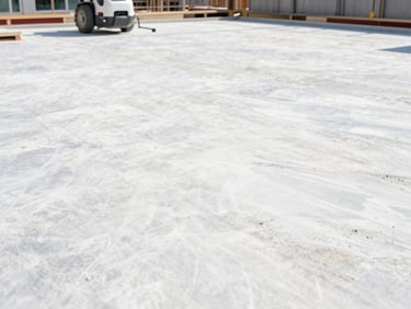 Cleaned construction site, dust-free surfaces, professional equipment in background, bright light, crisp white and soft blue tones, sharp focus, 35mm lens.