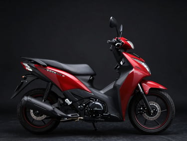 Studio shot of Honda Pop 110i, profile view, clean dark background, 85mm