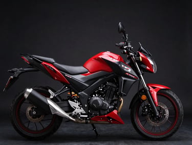 Studio shot of Honda NXR 160 Bros, profile view, clean dark background, 85mm