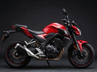 Studio shot of Honda CB300F Twister, profile view, clean dark background, 85mm