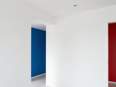 Bright, modern residential interior after remodeling, clean white walls, professional lighting, minimalist design