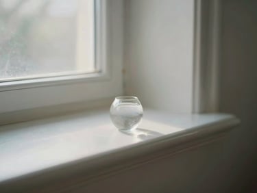 A quiet studio corner in Lindon with soft morning light filtering through a window, reflecting off silver-gray surfaces, shallow depth of field