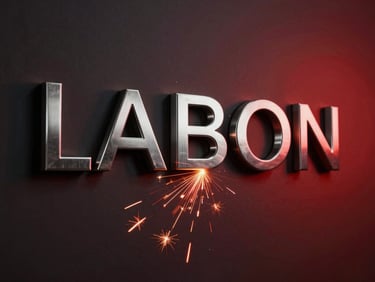 Stylish 3D raised letters of a company name, made from polished stainless steel, mounted on a dark wall, elegant and modern.