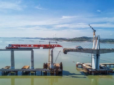 LIMOV Hanjiang Kunlun Launching Gantry and Girder Transporter in Meizhou Bay cross-sea bridge project cable stay