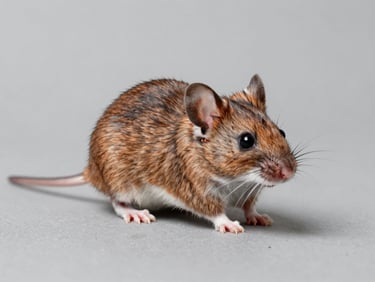 High-resolution clean macro-photography of a small field mouse on a neutral grey background, professional catalog style.