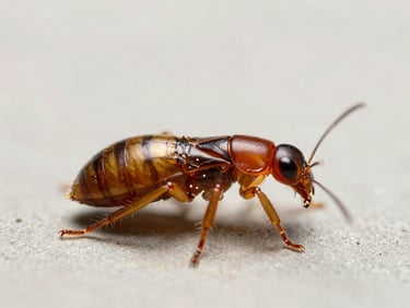 High-resolution clean macro-photography of a wood termite on a neutral background, educational encyclopedic style.
