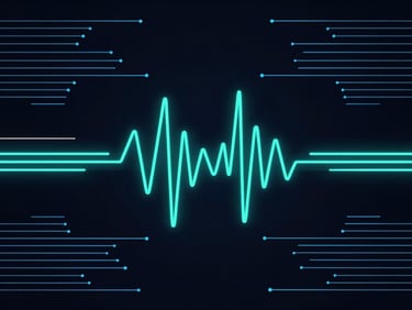 Abstract vector illustration of biometric scanning paths, glowing neon-teal lines on dark background, minimalist geometric tech diagrams