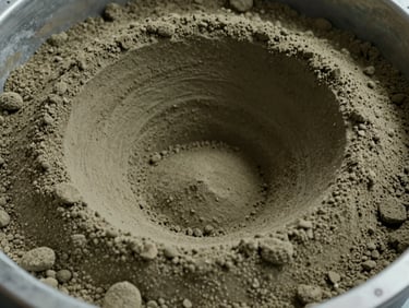 Close-up overhead shot of a freshly opened sand mould showing cavity detail and compacted green sand edges, industrial work lighting, no people