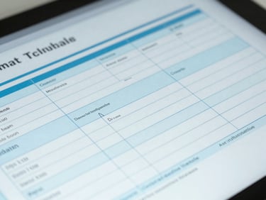 Close-up of a digital interface showing complex medical authorization forms being processed, structured grid, cool blue tones, professional editorial style, 50mm lens, shallow depth of field