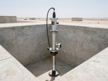 Close-up of technical injection grouting equipment in a clean, well-lit underground concrete structure.