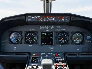 An altimeter and flight instruments on a clean aircraft panel, sharp focus on the dials, modern avionics, natural light.