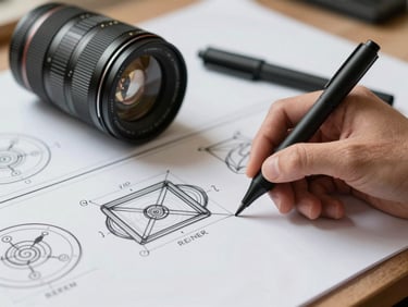 Primer plano extremo de un esquema técnico dibujado a mano con rotulador negro sobre una pizarra blanca limpia, enfoque selectivo, luz de día lateral.