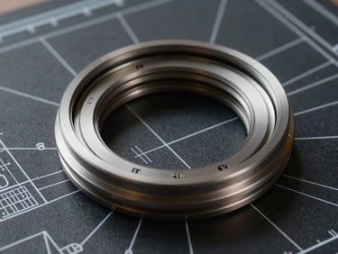 Technical cross-section diagram of a heavy-duty mechanical seal profile, white blueprint lines on a dark background, showing exact micron-precision engineering tolerances